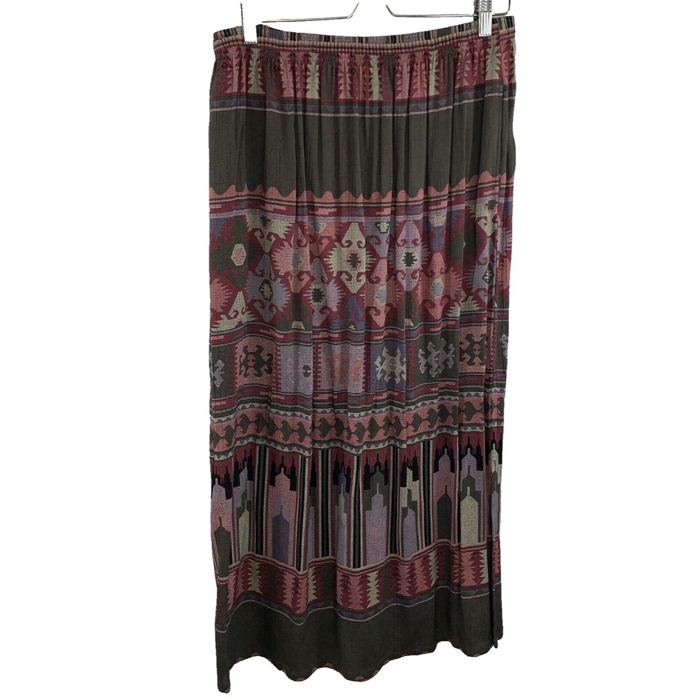 Monterey By Koret Size 16W Skirt Pockets Maxi Aztec Southwest VTG Boho Whimsy
